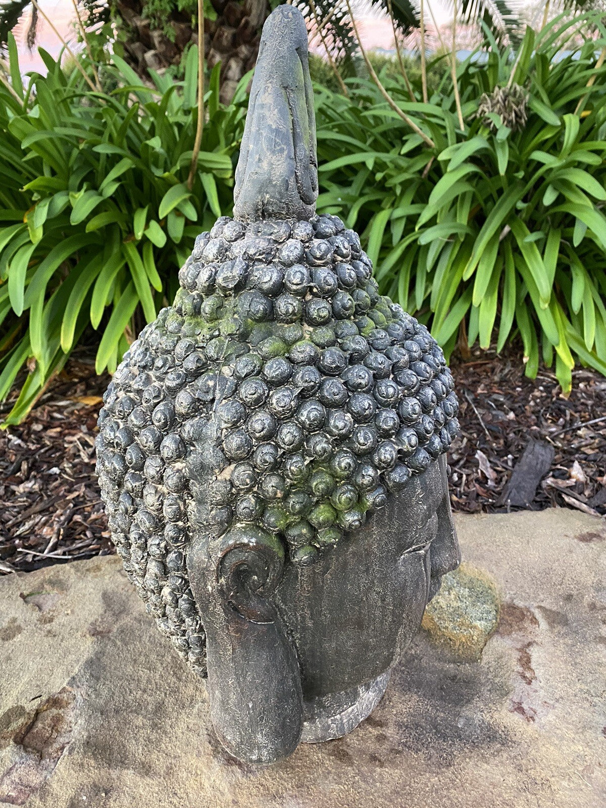 Antiqued Manjushri Buddha Head Statue Garden Ornament Sculpture 55cm