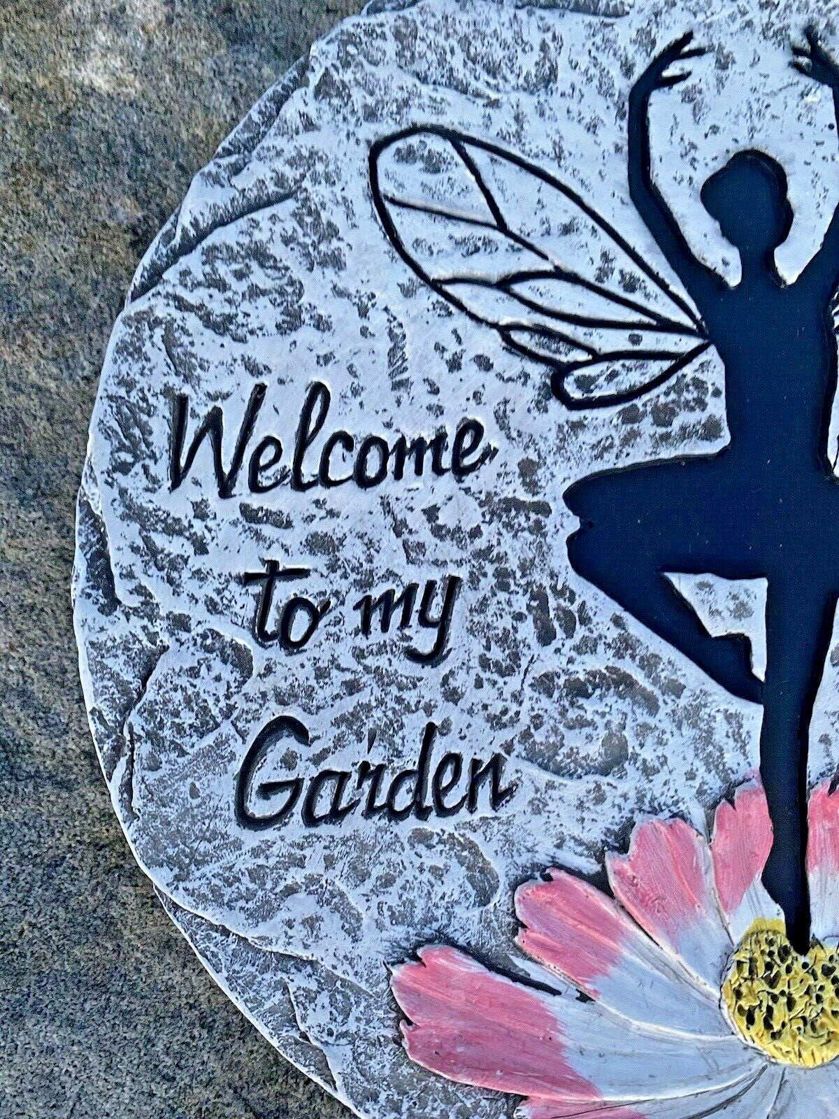 Welcome To My Garden Fairy Cement Garden Path Stepping Stone Ornament Sign 25cm