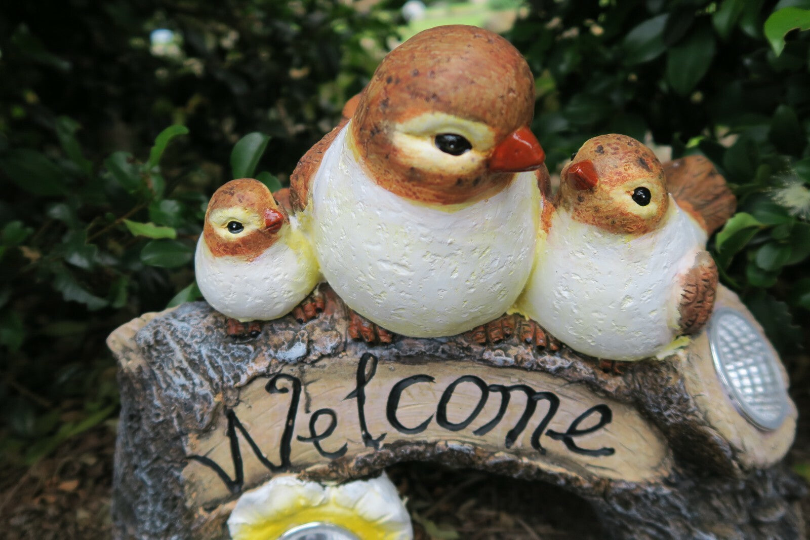 Bird with Welcome Sign Solar Powered Statue Ornament Home Garden Decor