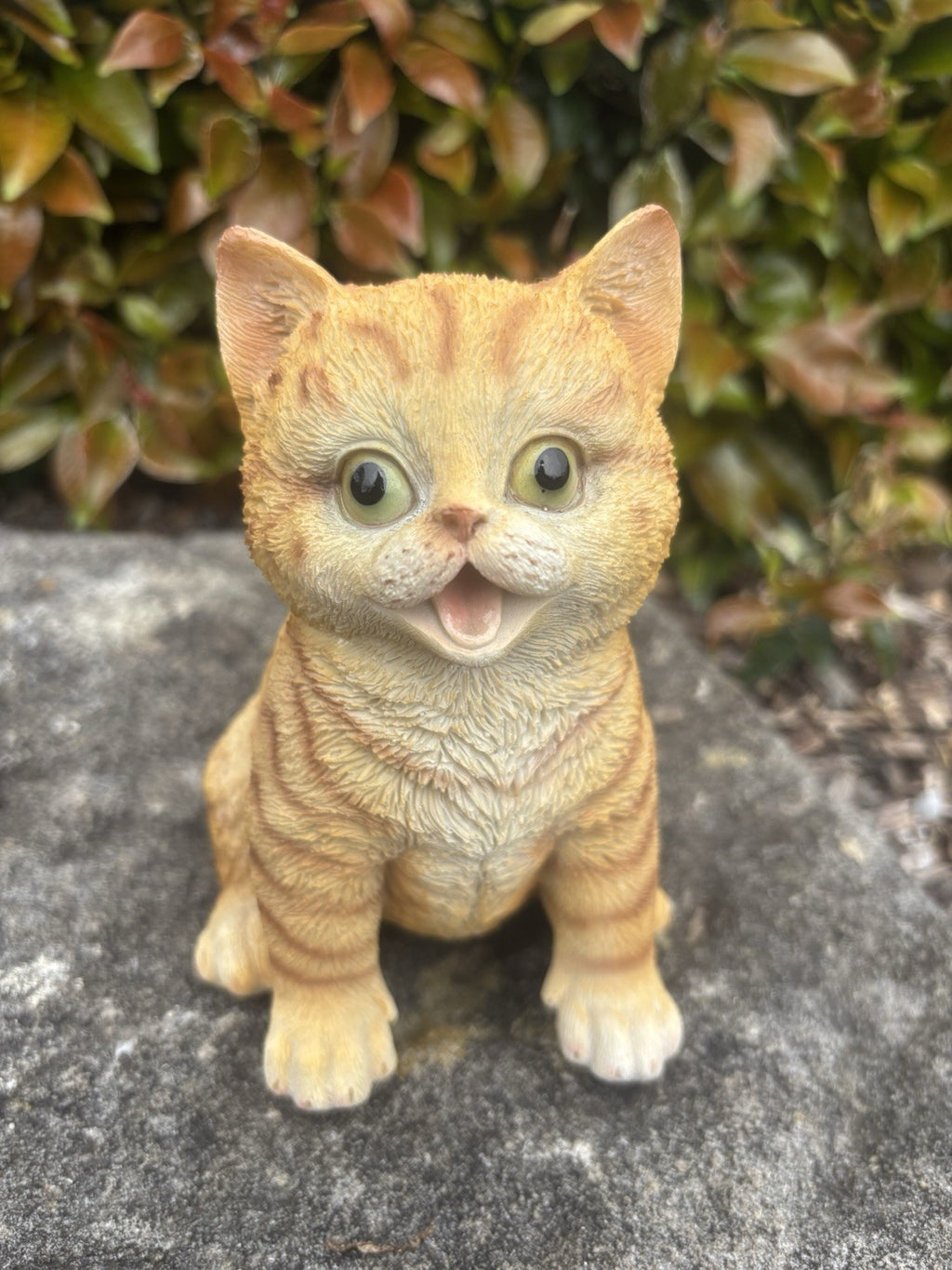 Resin Ginger Tabby Cat Garden Statue | Sitting Cat Ornament