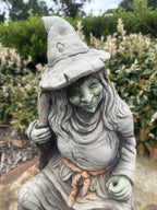Witch With Broomstick Concrete Cement Garden Statue Ornament Australian Made