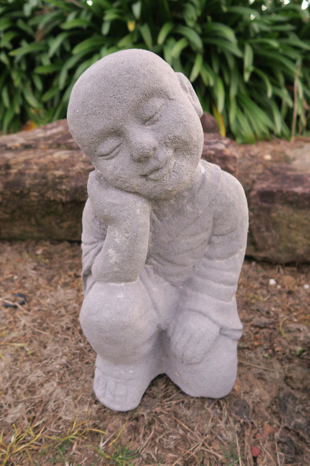 Monk Statue Buddha Shaolin Concrete Garden Ornament 42CM High Grey Set of 3