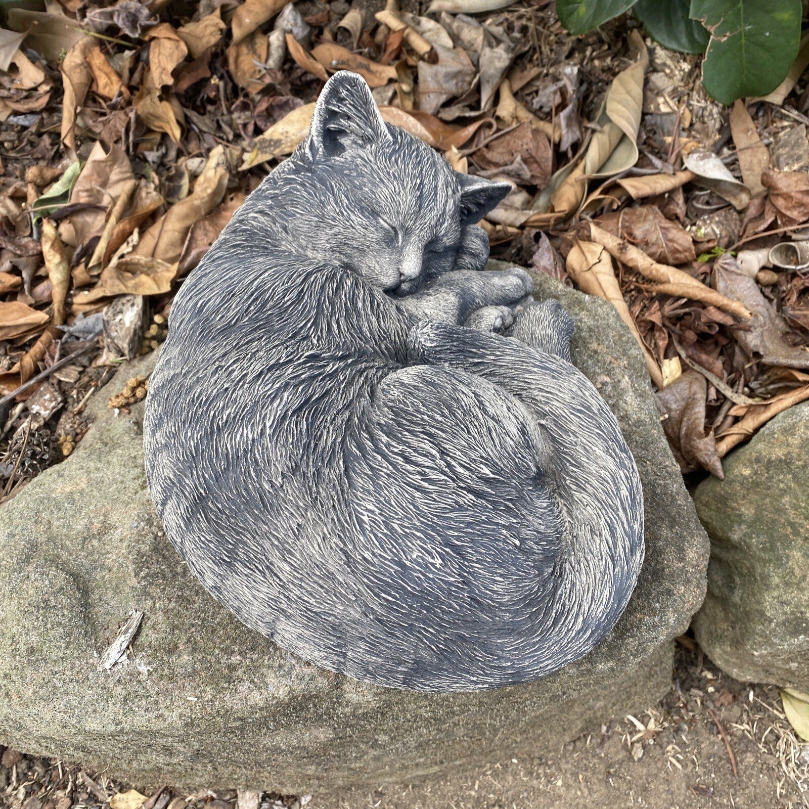 Cat Statue Memorial Sleeping Kitten Grey Animal Concrete Cement Australian Made