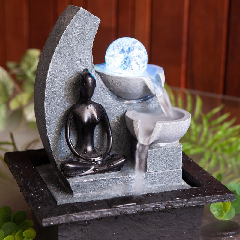 YOGA MEDITATION WATER FEATURE FOUNTAIN INDOOR OUTDOOR BENCH TOP HOME DECOR