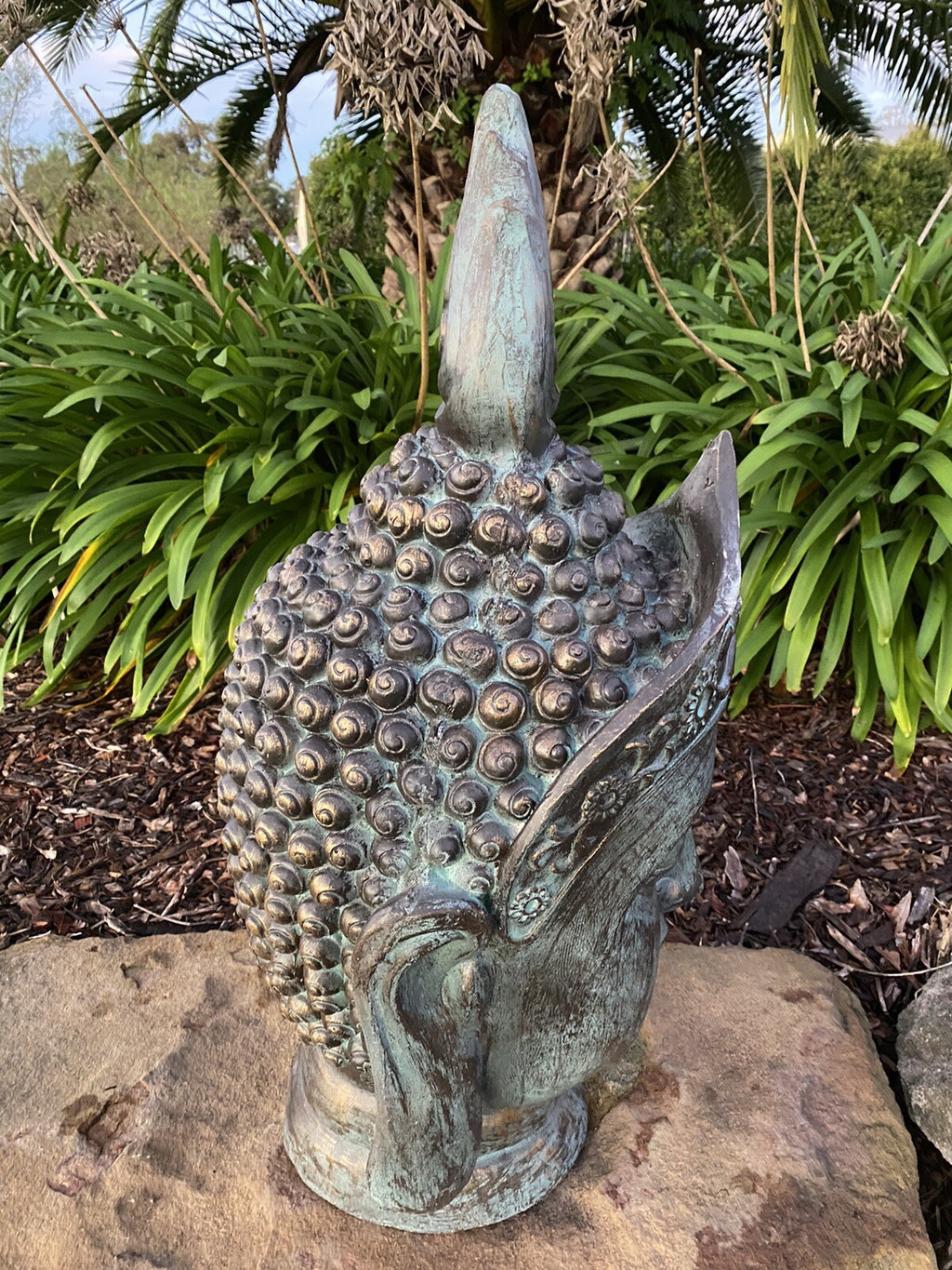 Antiqued Angkok Buddha Head Statue Garden Ornament Sculpture 77cm