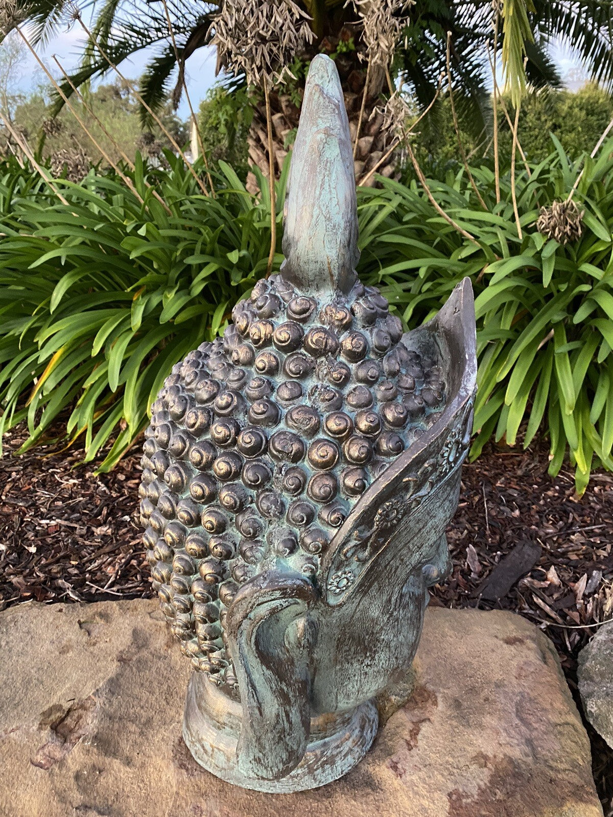 Antiqued Angkok Buddha Head Statue Garden Ornament Sculpture 77cm