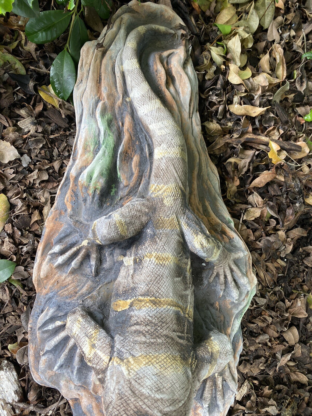 Goanna Resting On a Rock Lizard Concrete Cement Garden Statue Australian Made