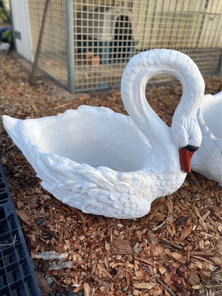 Concrete White Swan Planter Garden Statue Ornaments – Outdoor Cement Flower Pot Decor Australia