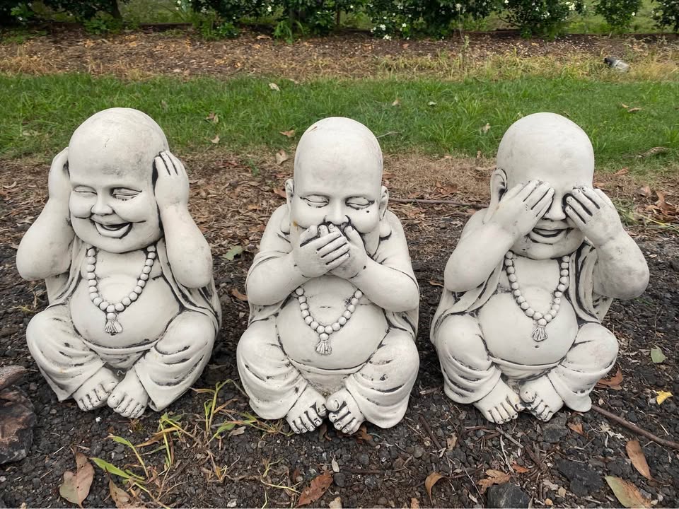 Set of 3 Concrete Buddha Statues Hear Speak See No Evil – Garden Ornament Outdoor Decor Australia