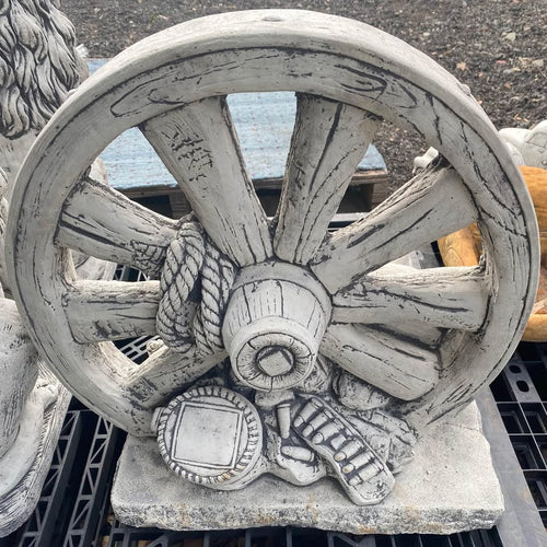 ANZAC Wagon Wheel Garden Ornament – Rustic Concrete Garden Statue Decor Australia- PICK UP ONLY
