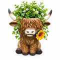 Highland Cow Resin Pot Planter Garden Ornament Sunflower Rustic Farmhouse Décor