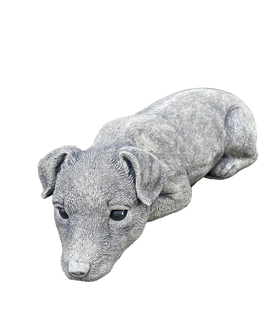Concrete fox terrier garden statue front view outdoor cement dog ornament