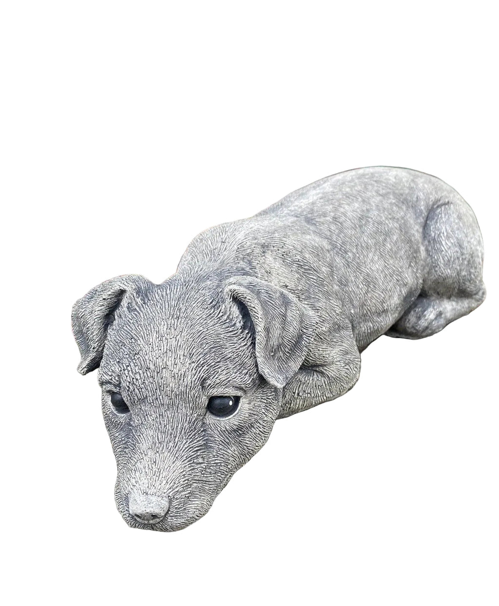 Concrete fox terrier garden statue front view outdoor cement dog ornament