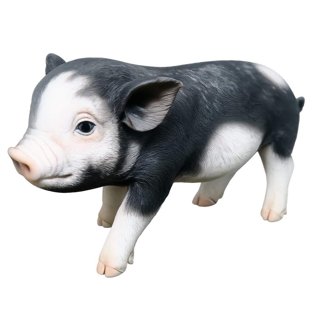 PIG STANDING MINI FARM ANIMAL GARDEN STATUE ORNAMENT FIGURINE BLACK AND WHITE