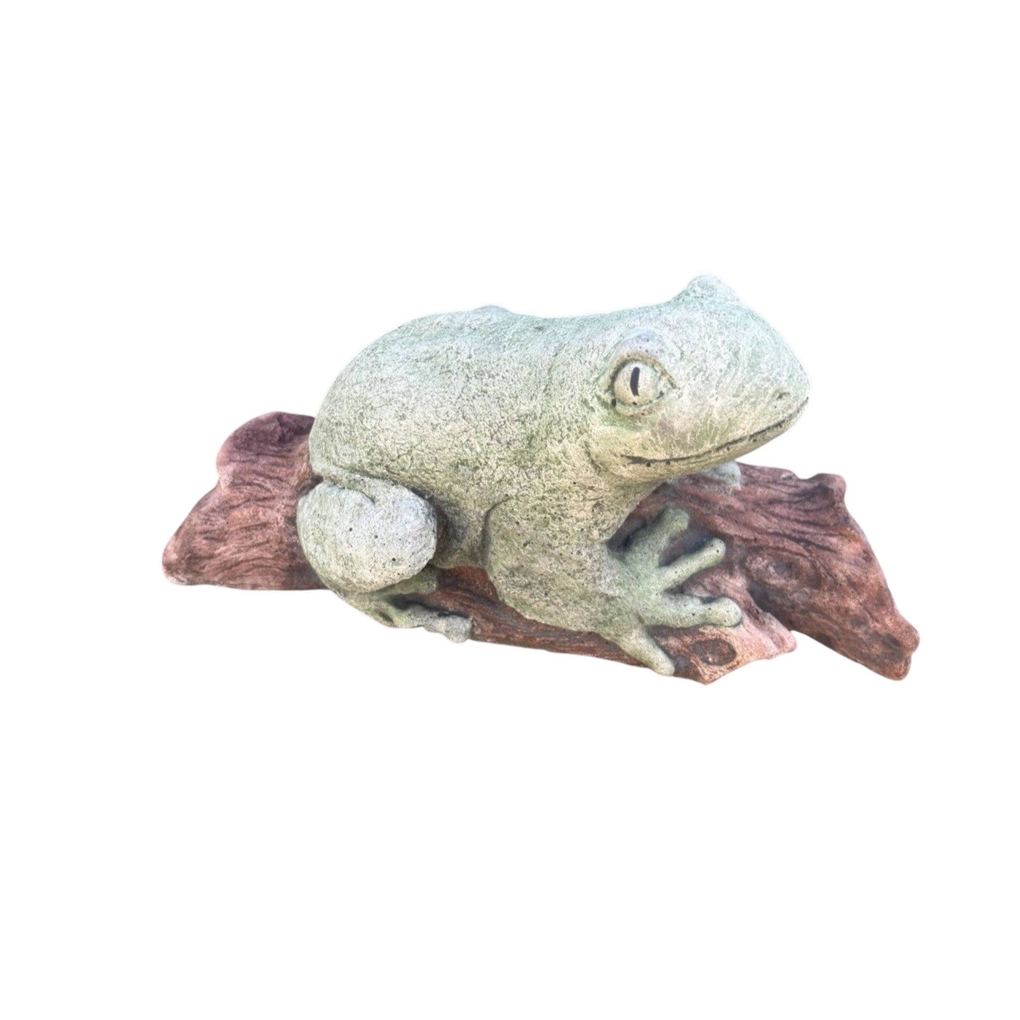 Green Tree Frog On A Log  Animal Concrete Cement Garden Statue Australian Made