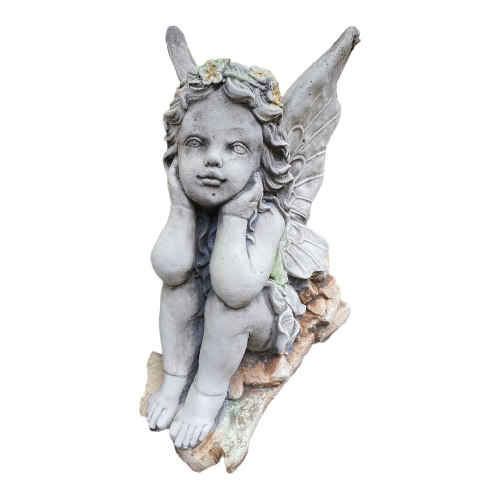 Fairy Thinking Statue Sitting Concrete Cement Garden Australian Made Grey
