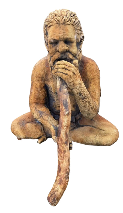 Aboriginal Playing Didgeridoo concrete garden statue for outdoor Australian gardens.