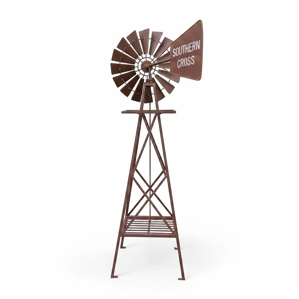 22nice4me Garden Statues rustic metal windmill garden ornament featuring a Southern Cross design in a weathered finish.