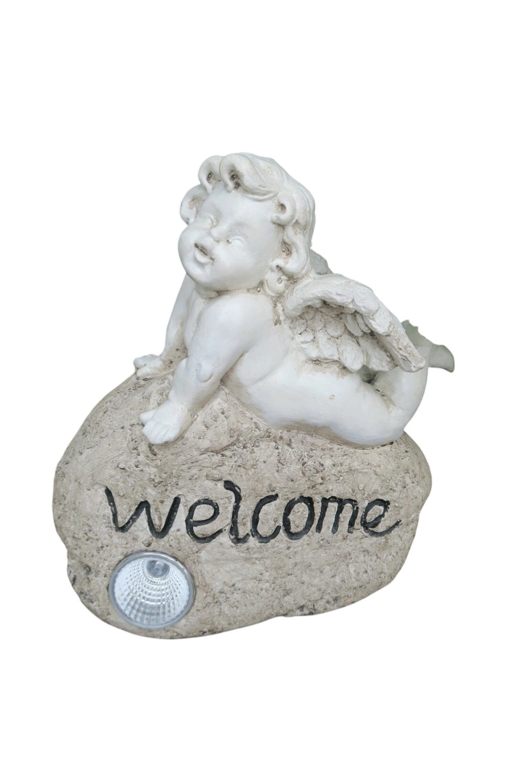 Cherub with Welcome Sign Solar Powered Statue Ornament Home Garden Decor
