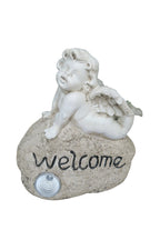Cherub with Welcome Sign Solar Powered Statue Ornament Home Garden Decor