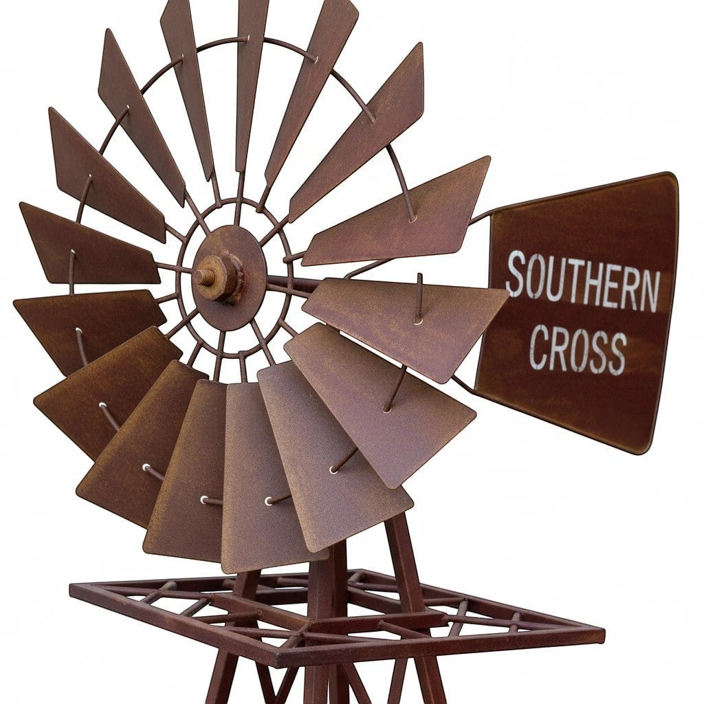 22nice4me Garden Statues rustic metal windmill garden ornament with Southern Cross design and weathered rust finish