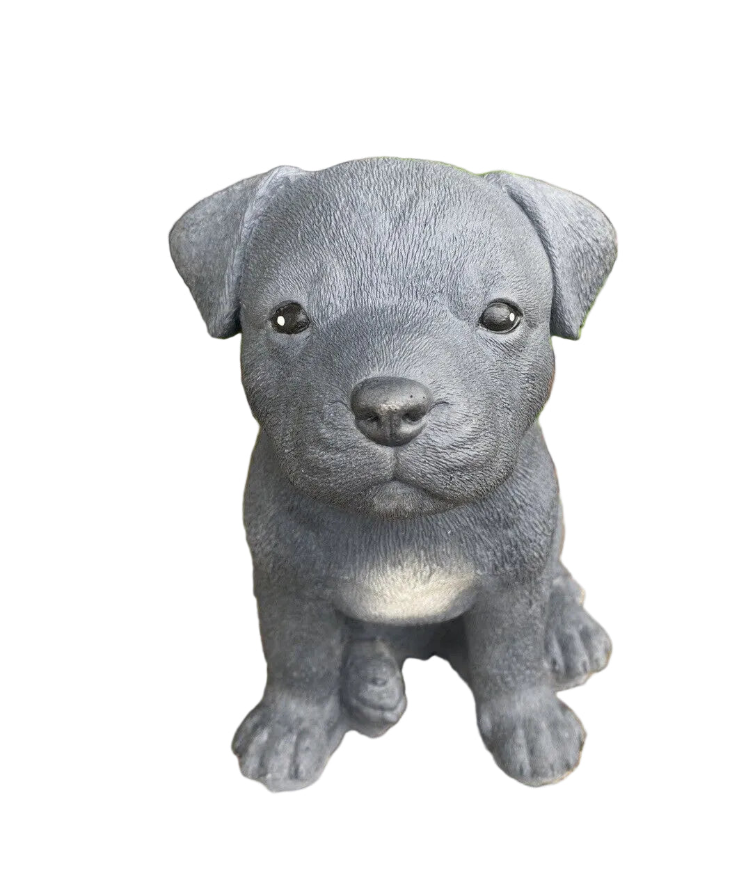 Concrete Staffordshire bull terrier garden statue front view outdoor cement dog ornament