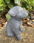 Side view of concrete  Staffordshire bull terrier garden statue outdoor dog ornament