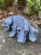 Concrete Dachshund garden statue detail outdoor cement dog ornament