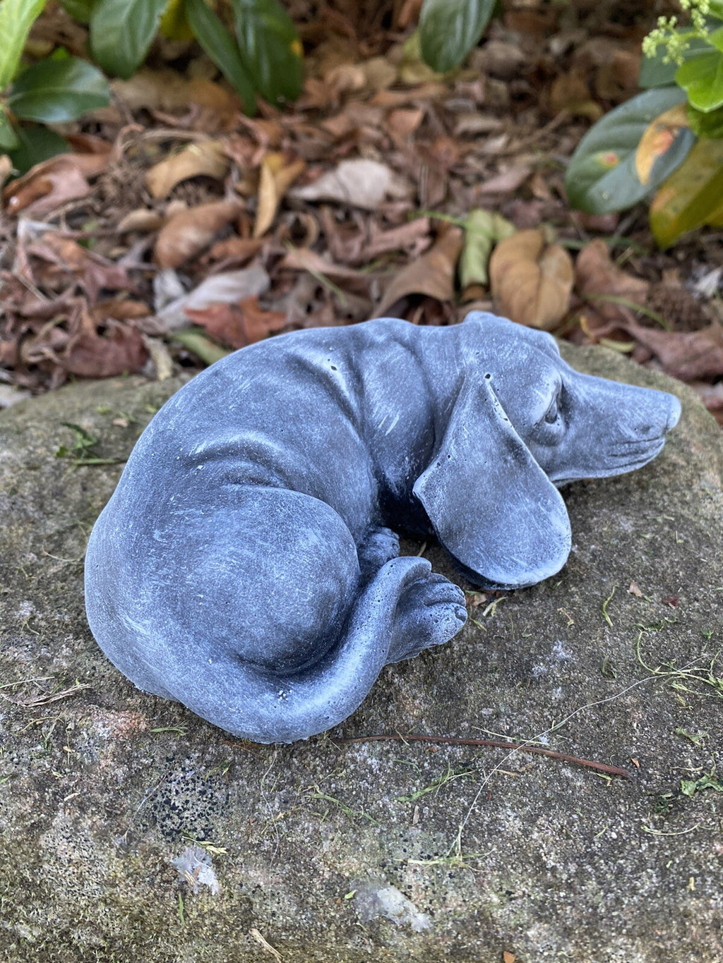 Concrete Dachshund garden statue side view outdoor cement dog ornament