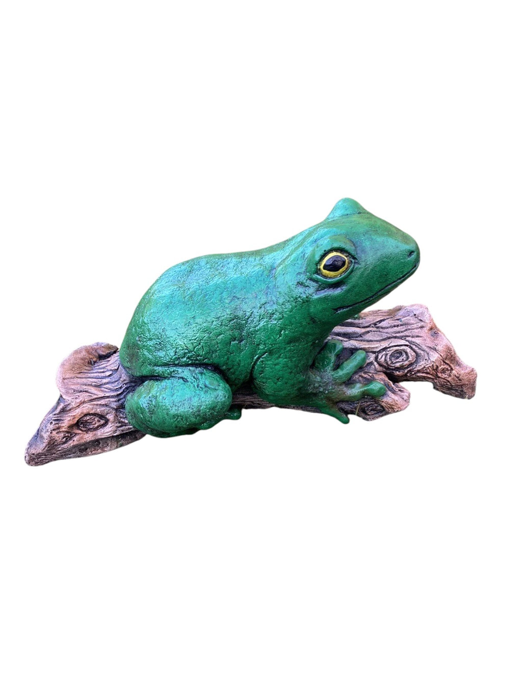 Green Tree Frog On A Log  Animal Concrete Cement Garden Statue Australian Made