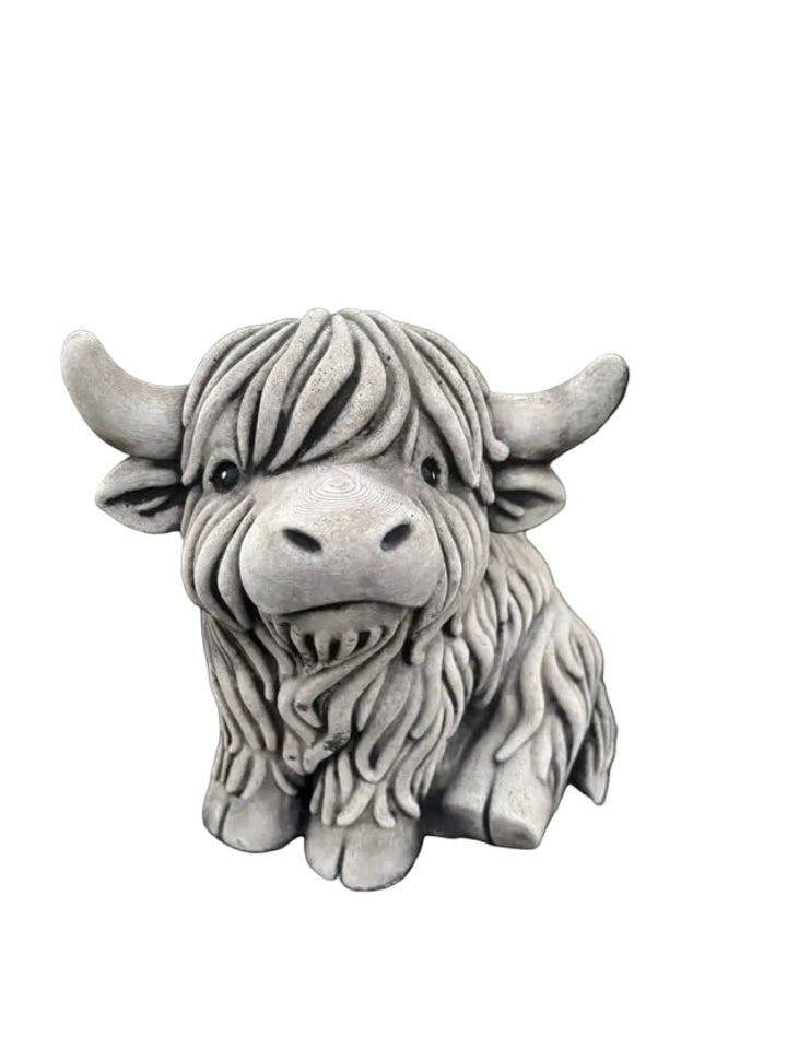 22nice4me Garden Statues rustic concrete Highland cow sculpture with shaggy fur texture for outdoor garden decor