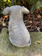 Back view of concrete jack Russell garden statue solid cement outdoor ornament