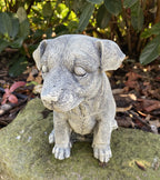 Side view of concrete jack Russell garden statue outdoor dog ornament