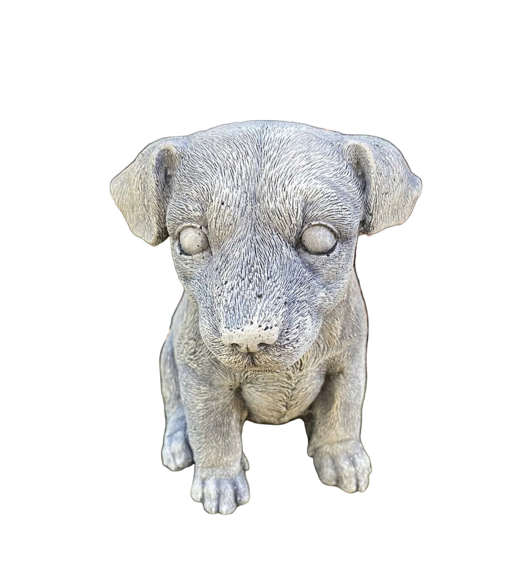 Concrete jack Russell garden statue front view outdoor cement dog ornament