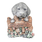 Concrete welcome larbrador garden statue front view outdoor cement dog ornament