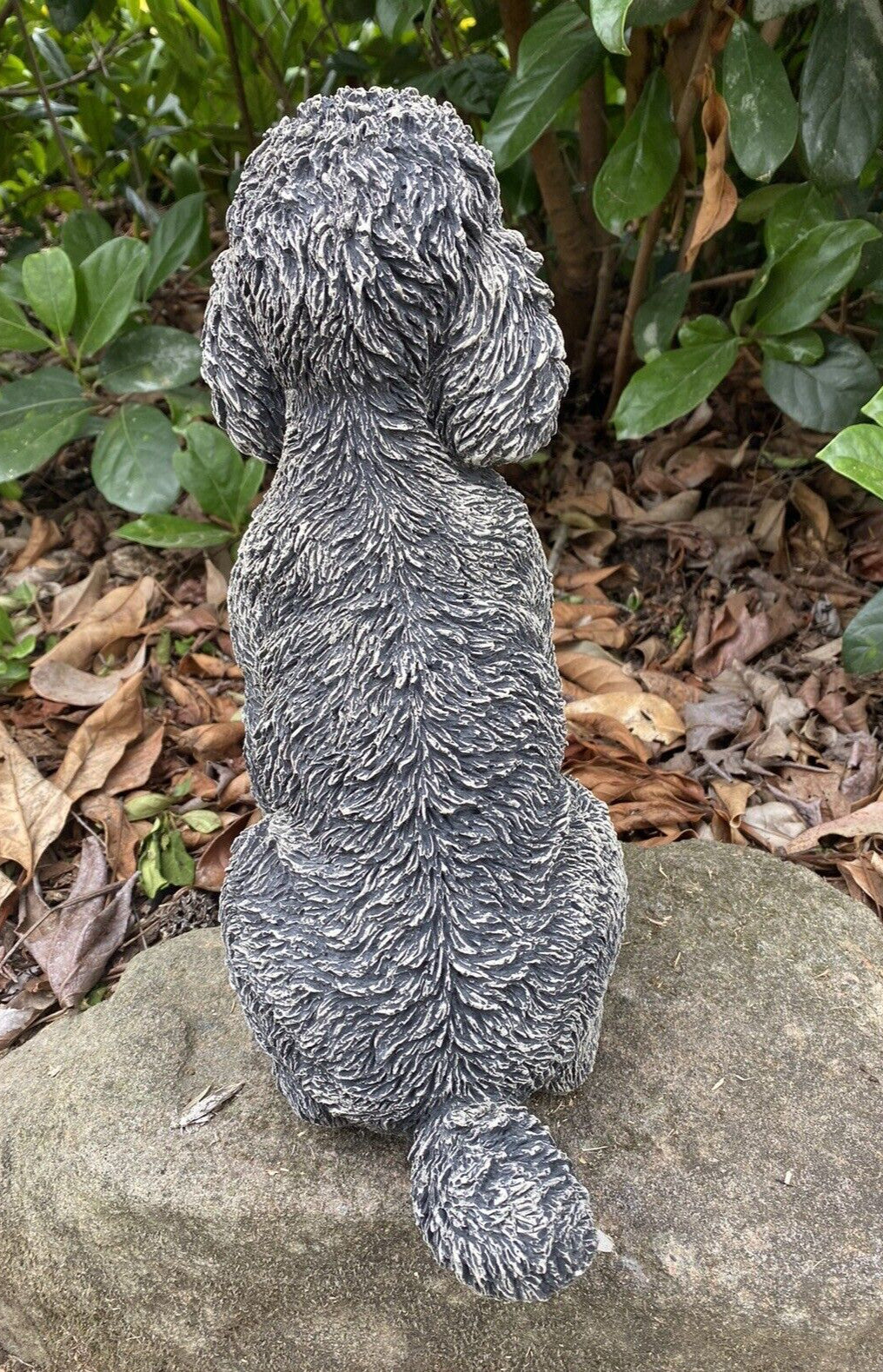 Concrete poodle garden statue back view outdoor cement dog ornament