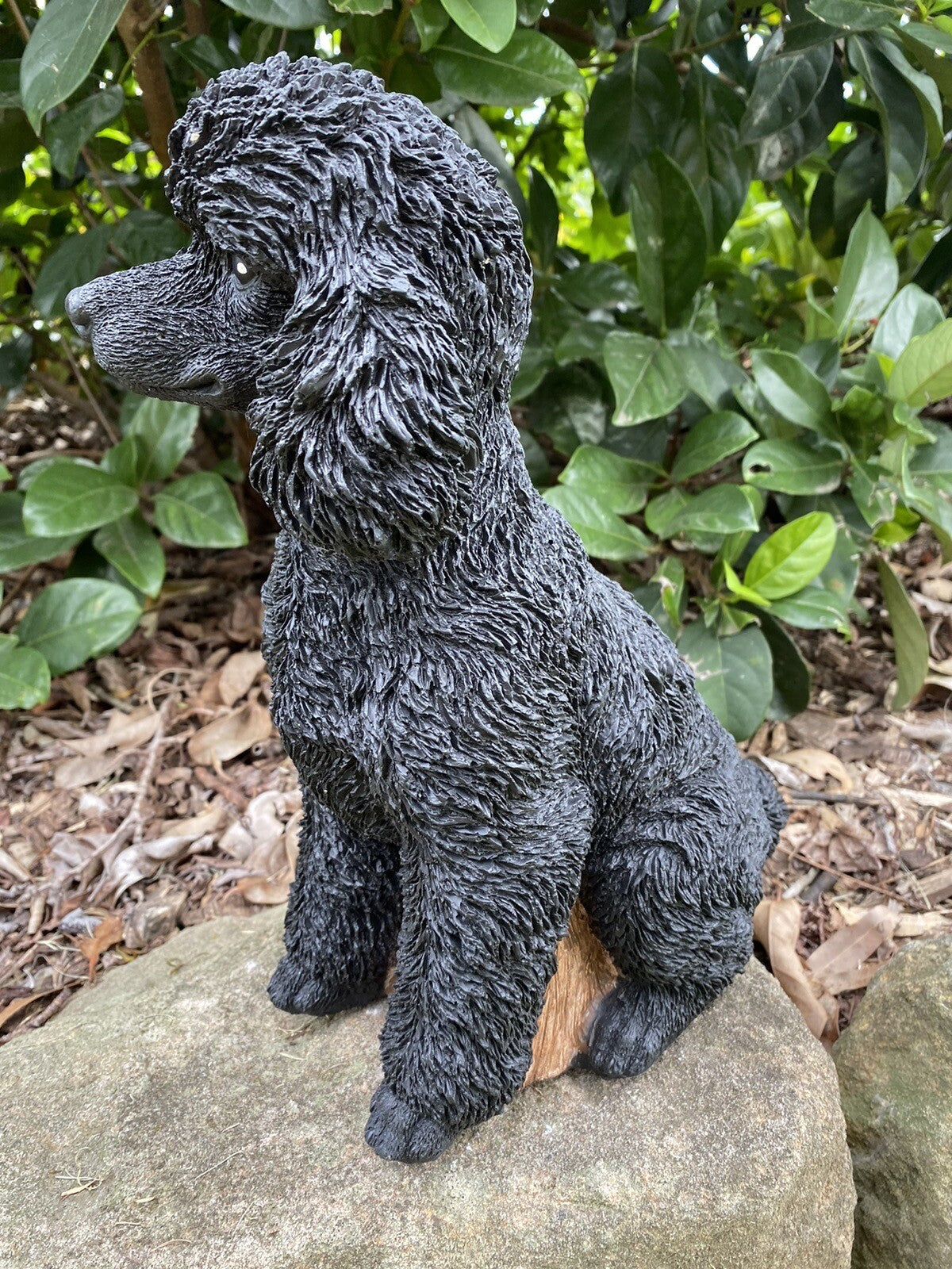 Side view concrete poodle garden statue solid cement dog ornament