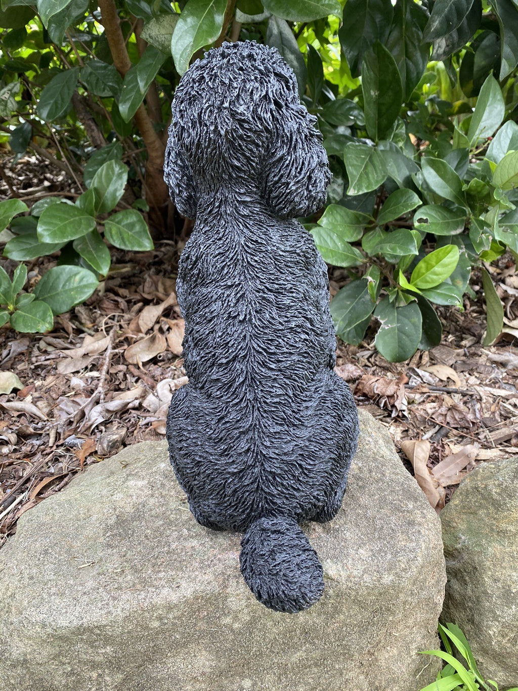 Back view concrete poodle garden statue outdoor cement ornament