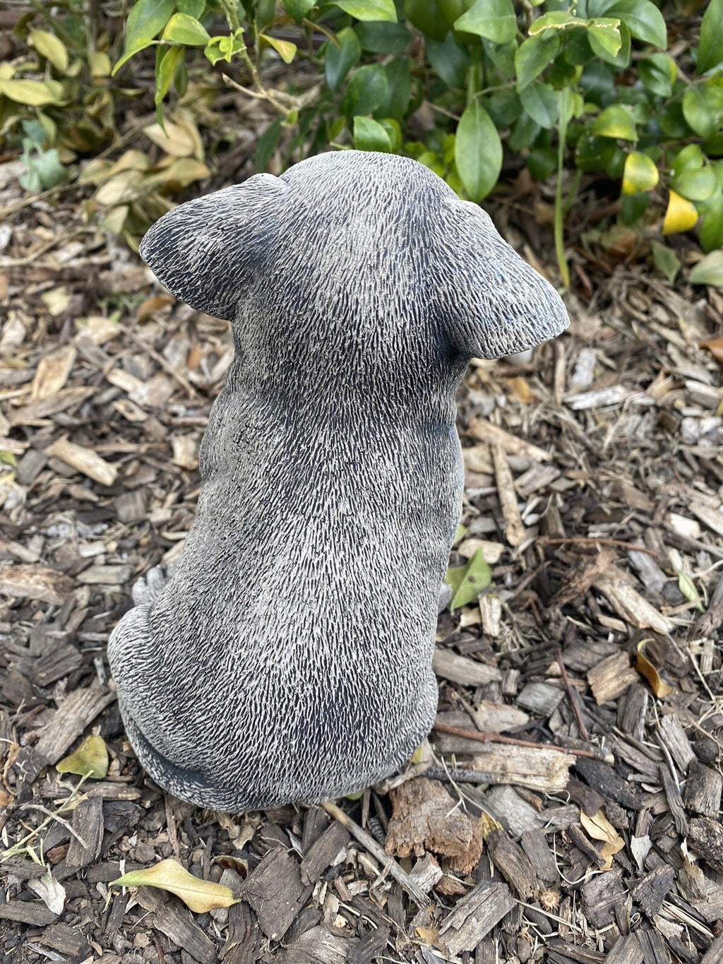 Concrete staffy garden statue back view outdoor cement dog ornament