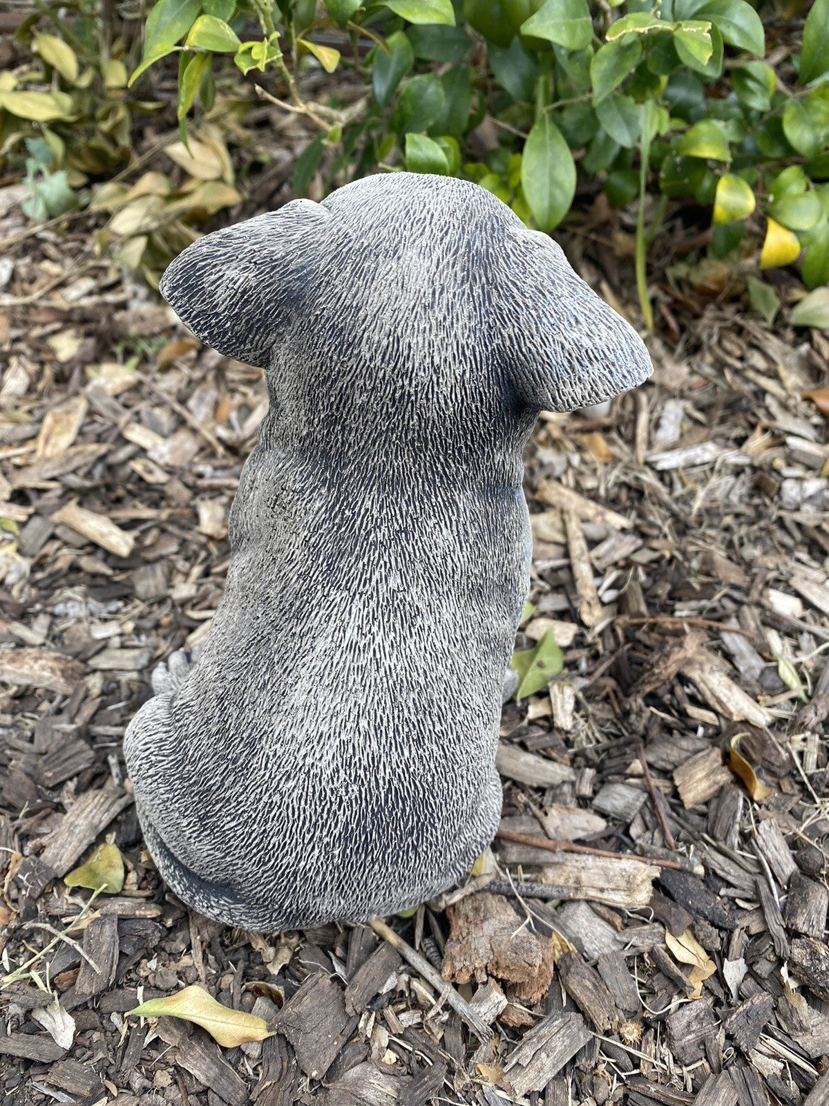 Concrete staffy garden statue back view outdoor cement dog ornament