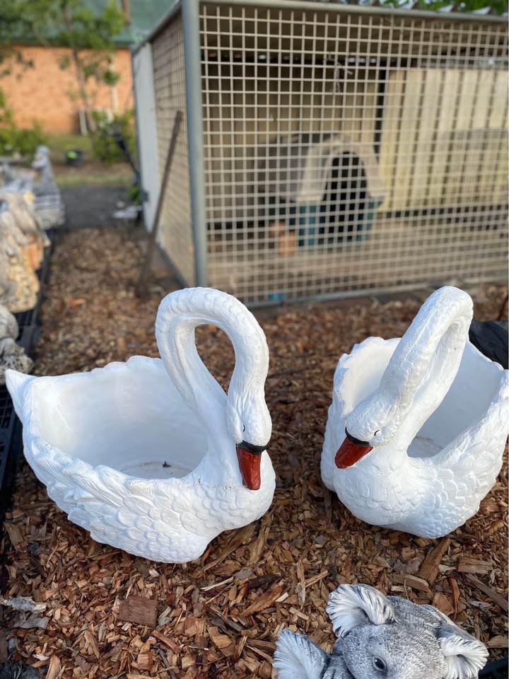 Concrete White swan planter garden statue ornaments outdoor cement flower pot Australia
