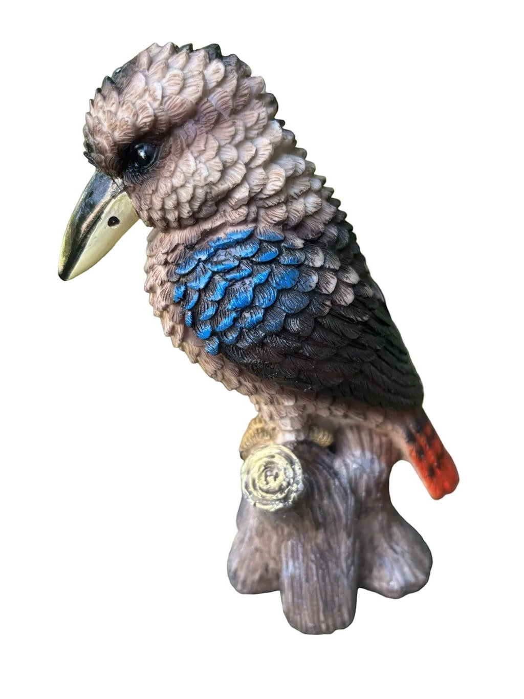 22nice4me Garden Statues resin kookaburra bird ornament perched on a log with detailed blue and brown feathers