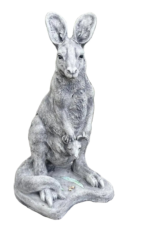 Concrete Kangaroo with Joey garden statue displayed in an Australian garden