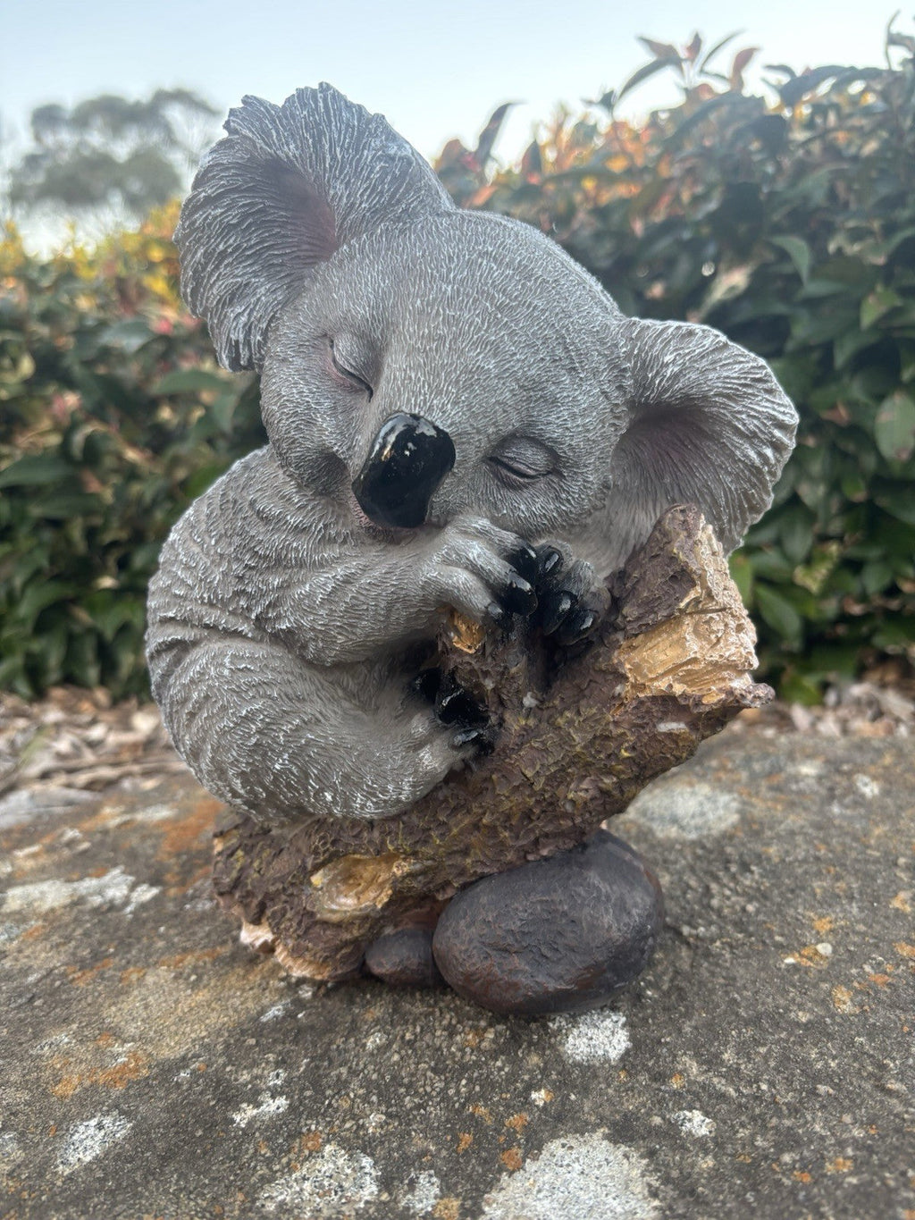 22nice4me Garden Statues sleeping koala on a branch resin ornament with textured grey fur and realistic details