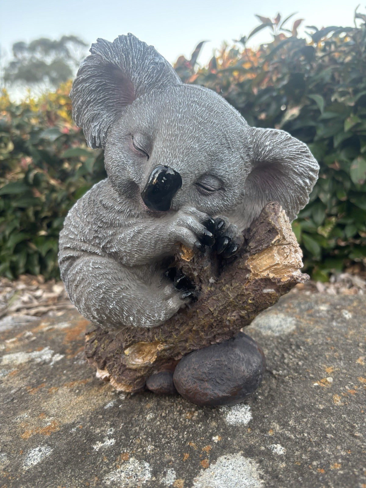 22nice4me Garden Statues sleeping koala on a branch resin ornament with textured grey fur and realistic details