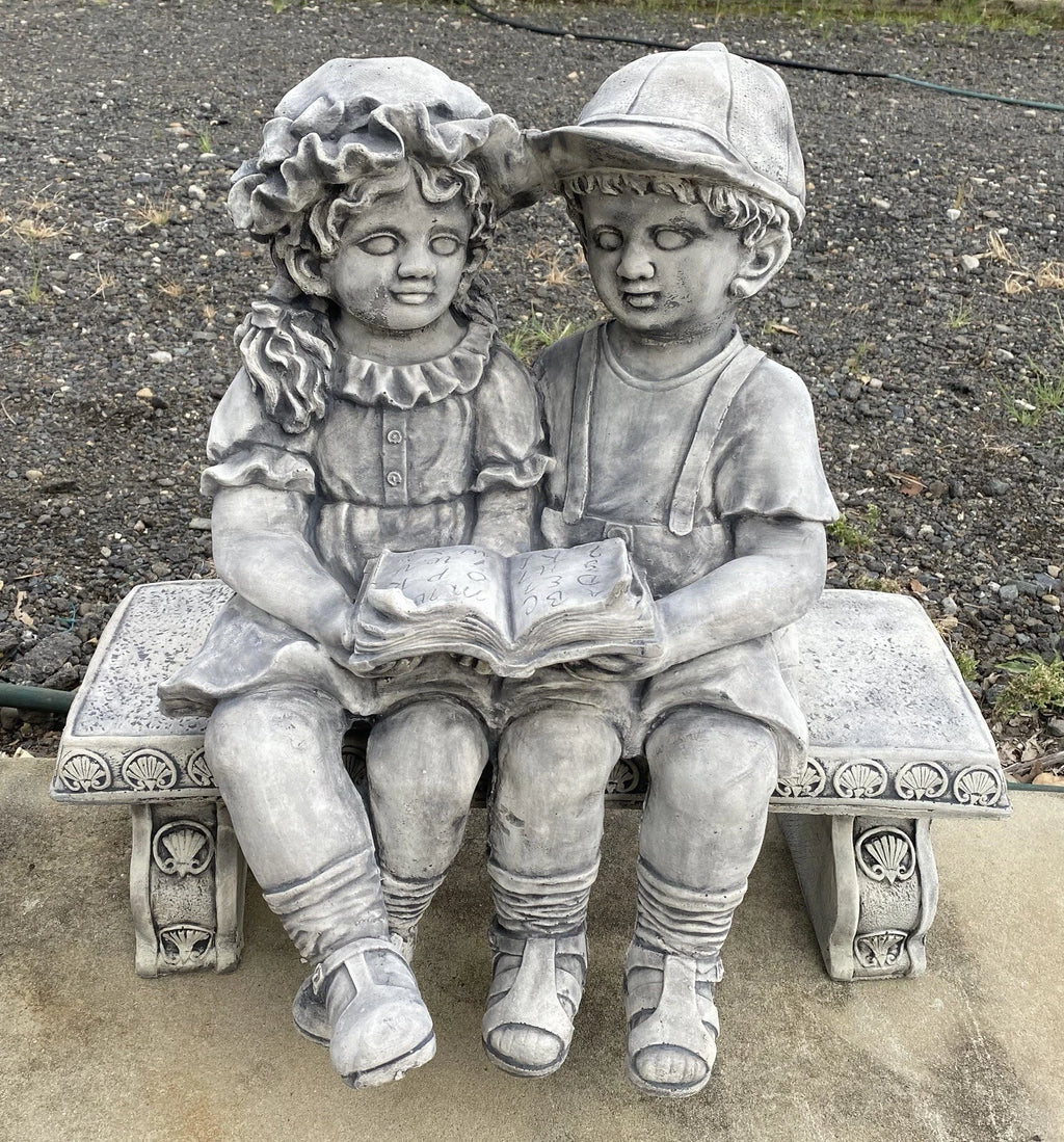Jack and Jill Boy Girl on Bench Garden Statue - Pick up Only