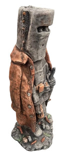 22nice4me Garden Statues Ned Kelly concrete garden ornament in grey and brown, featuring iconic bushranger armour.