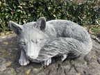  handcrafted grey concrete sleeping fox ornament for outdoor garden decor